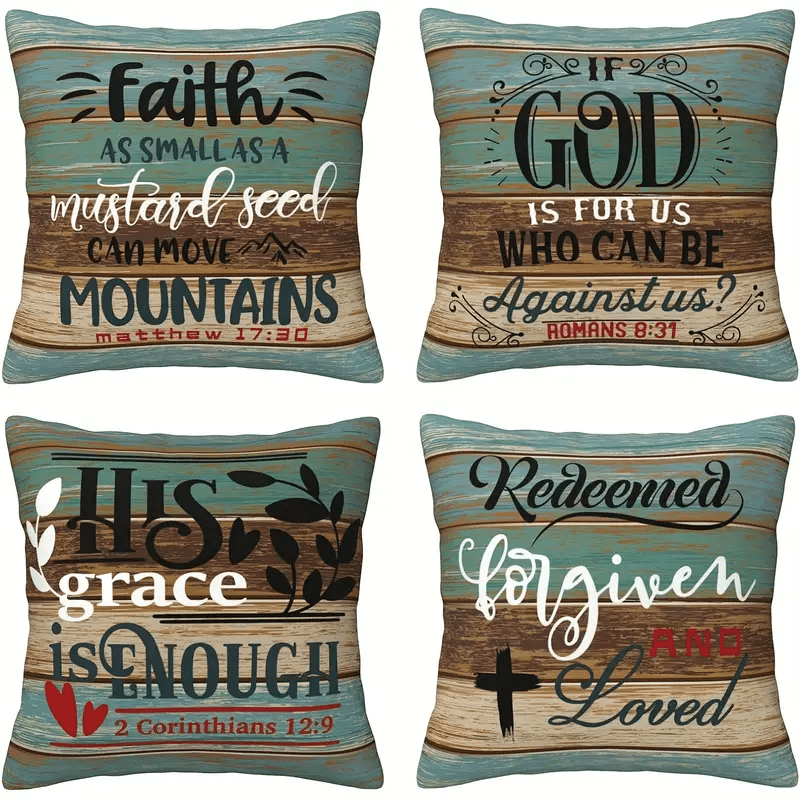 Throw Pillow Covers Scripture Quotes 4 Pack Decorative Linen Cushion Covers Inspirational Bible Verse for Sofa Couch Bedroom Living Room Home Decor 18x18 Inch No Insert
