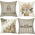 Eucalyptus Leaf Pillow Covers Set of 4 Farmhouse Style White Gray Decorative Throw Pillow Cases - 18x18 Inch Indoor Outdoor Sofa Chair Accent Cushion Covers, Soft Chic Botanical Print, Insert Not Included
