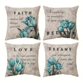 Teal Tulip Throw Pillow Covers 4 Pack Floral Farmhouse Decorative Cushion Covers for Sofa Couch Bed Patio Outdoor Living Room 18x18 Inch Zipper Closure Machine Washable