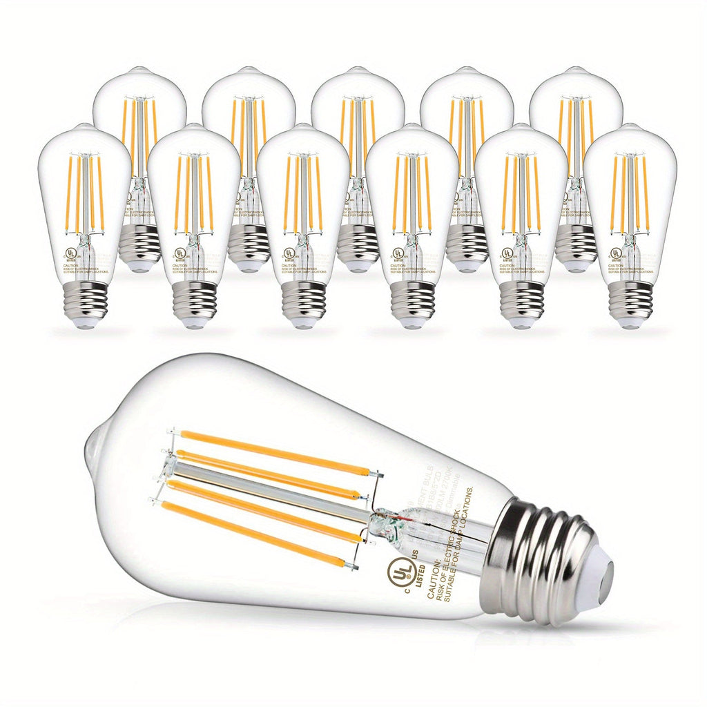 ST58 Vintage Edison LED Filament Bulb 8W 2700K Warm White Dimmable ¨C 60W Equivalent E26 Base Clear Glass Antique Style for Chandelier Pendant Bedroom Living Room Home Commercial, 12 & 24 Pack