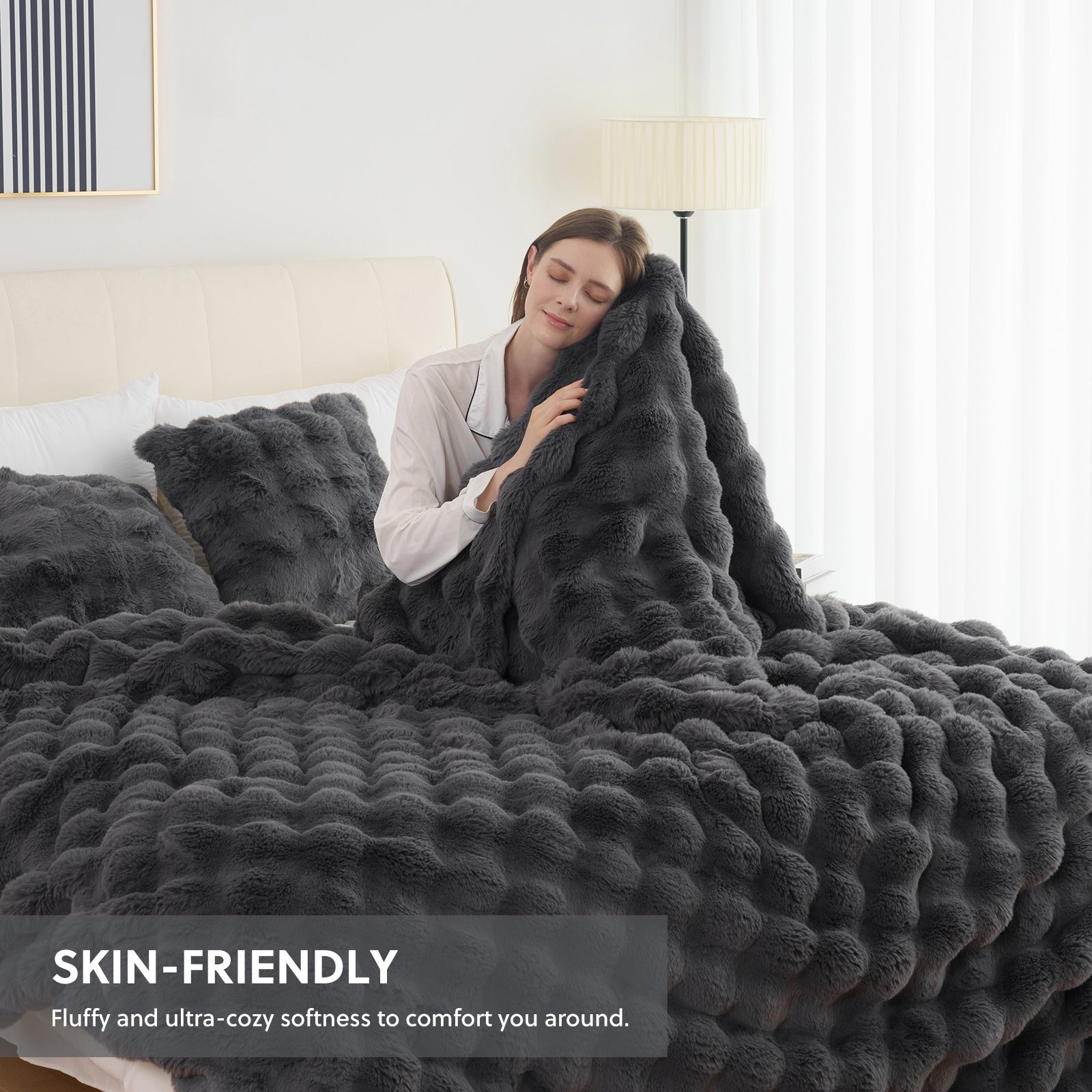 Faux Rabbit Fur Throw Blanket ¨C Ultra-Soft Plush Fleece for Bed, Couch, Sofa & Travel, All Season, 11 Colors, Throw to King Size