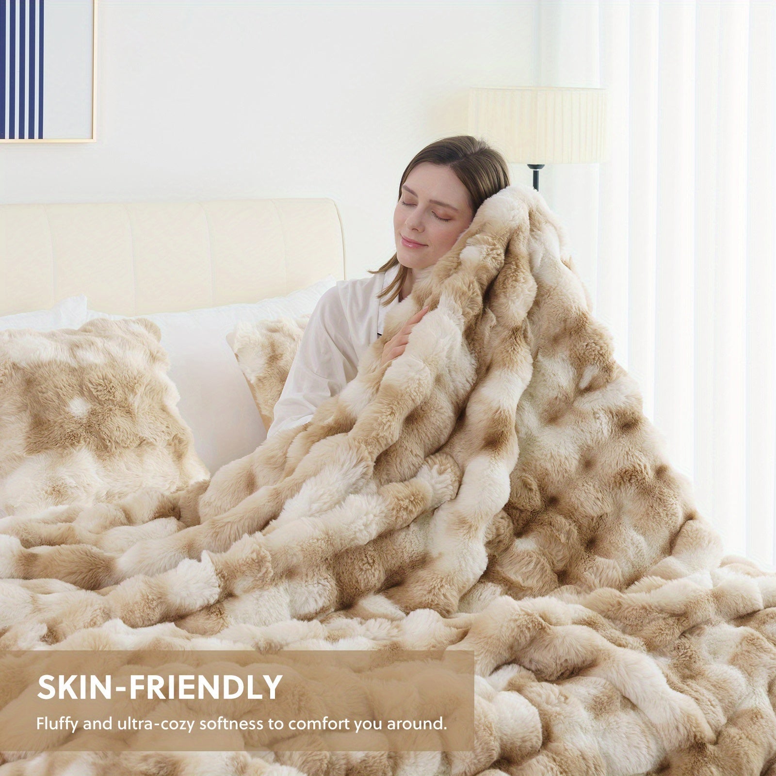 Faux Rabbit Fur Throw Blanket ¨C Ultra-Soft Plush Fleece for Bed, Couch, Sofa & Travel, All Season, 11 Colors, Throw to King Size