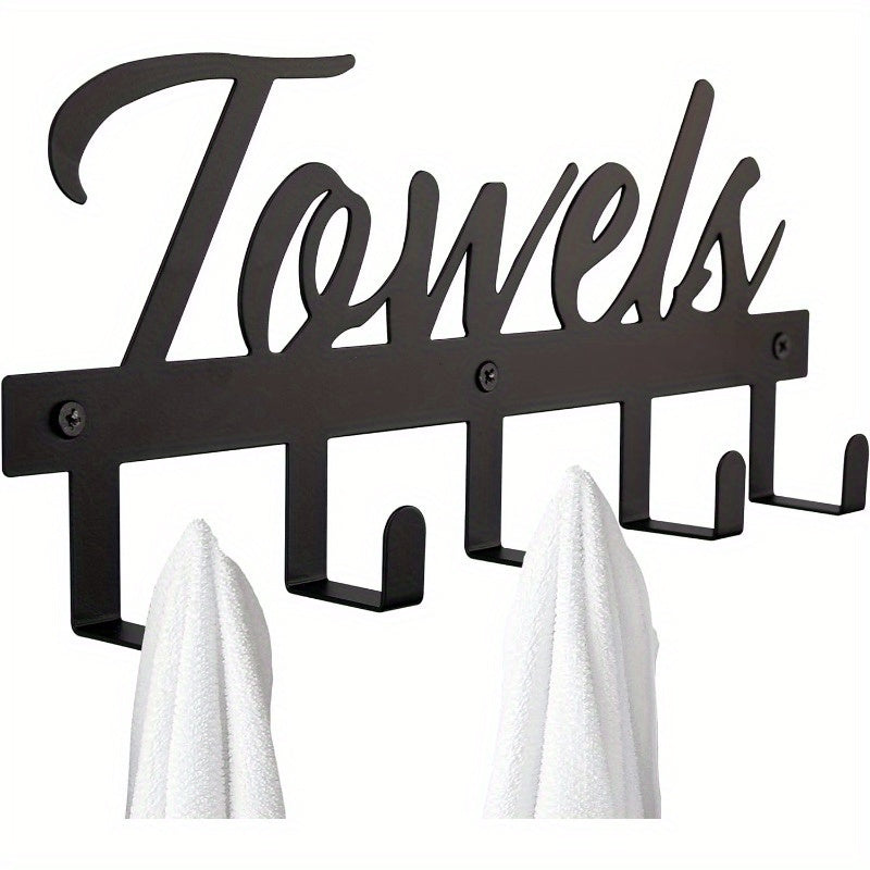 Wall Mount Towel Rack with 5 Hooks Farmhouse Bathroom Organizer Space Saving Towel Holder for Bathroom Kitchen Entryway Easy Install Rust Resistant