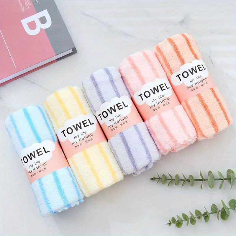 Bath Towel Set 5-Pack Coral Fleece Face Towels Thickened 500GSM Absorbent Color-Coded Striped Solid Spa Sensitive Skin Rectangular