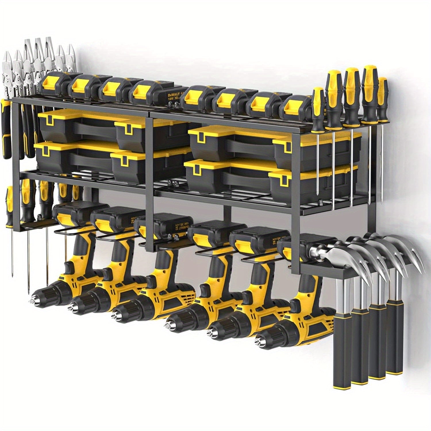 Power Drill Holder Wall Mount ¨C Heavy Duty Tool Storage Rack with 3/4 Layer Floating Shelf | Cordless Drill Organizer | 4/6/8 Drill Holders Workshop Tool Rack for Garage & Workshop Organization