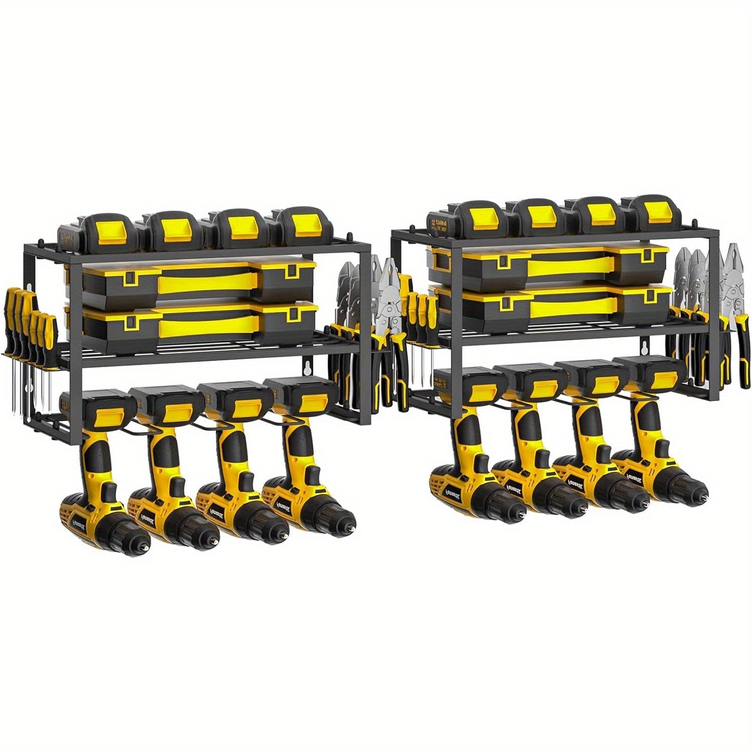 Power Drill Holder Wall Mount ¨C Heavy Duty Tool Storage Rack with 3/4 Layer Floating Shelf | Cordless Drill Organizer | 4/6/8 Drill Holders Workshop Tool Rack for Garage & Workshop Organization