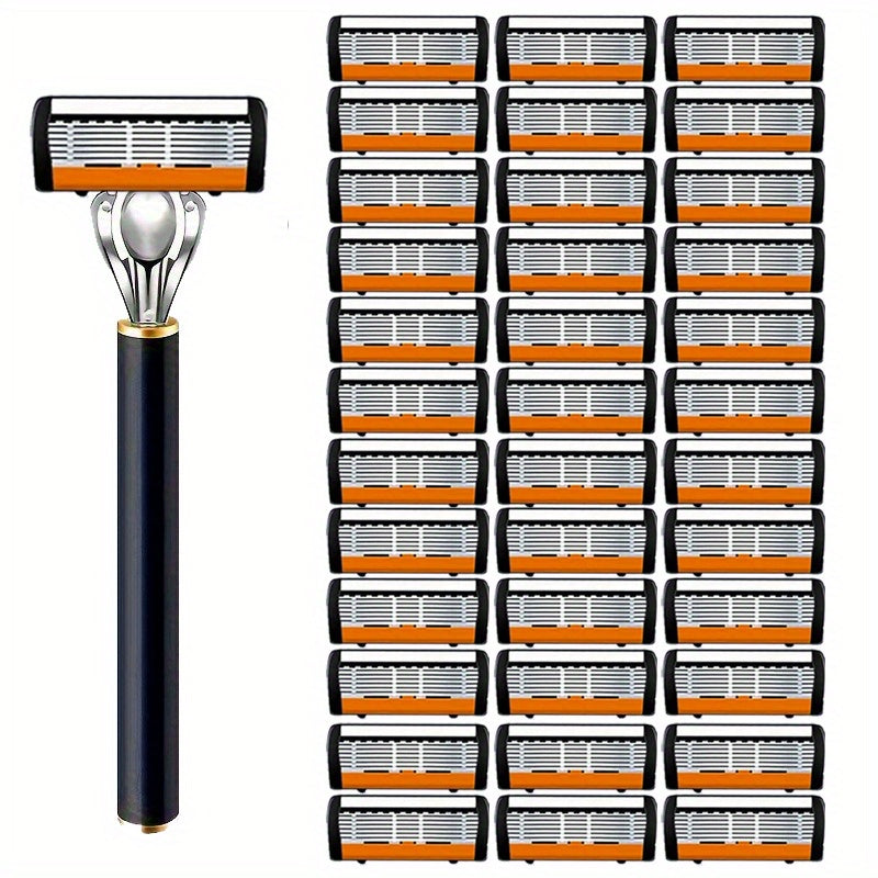 Safety Razor Set with Replacement Blades ¨C Anti-Slip Metal Handle, Contour Fitting, Fully Washable Shaving Kit for Men | 24 or 36 Blades