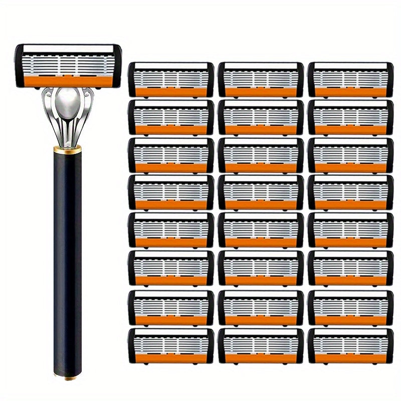 Safety Razor Set with Replacement Blades ¨C Anti-Slip Metal Handle, Contour Fitting, Fully Washable Shaving Kit for Men | 24 or 36 Blades