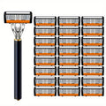 Safety Razor Set with Replacement Blades ¨C Anti-Slip Metal Handle, Contour Fitting, Fully Washable Shaving Kit for Men | 24 or 36 Blades