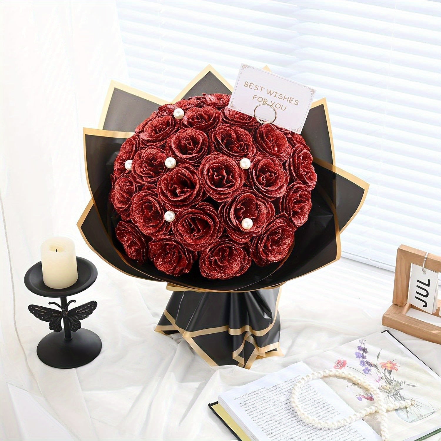 Artificial Flash Rose Bouquet 24/36 Pcs ¨C Simulation Shiny Fake Roses for Wedding, Engagement, Anniversary & Holiday Decorations, Multiple Colors