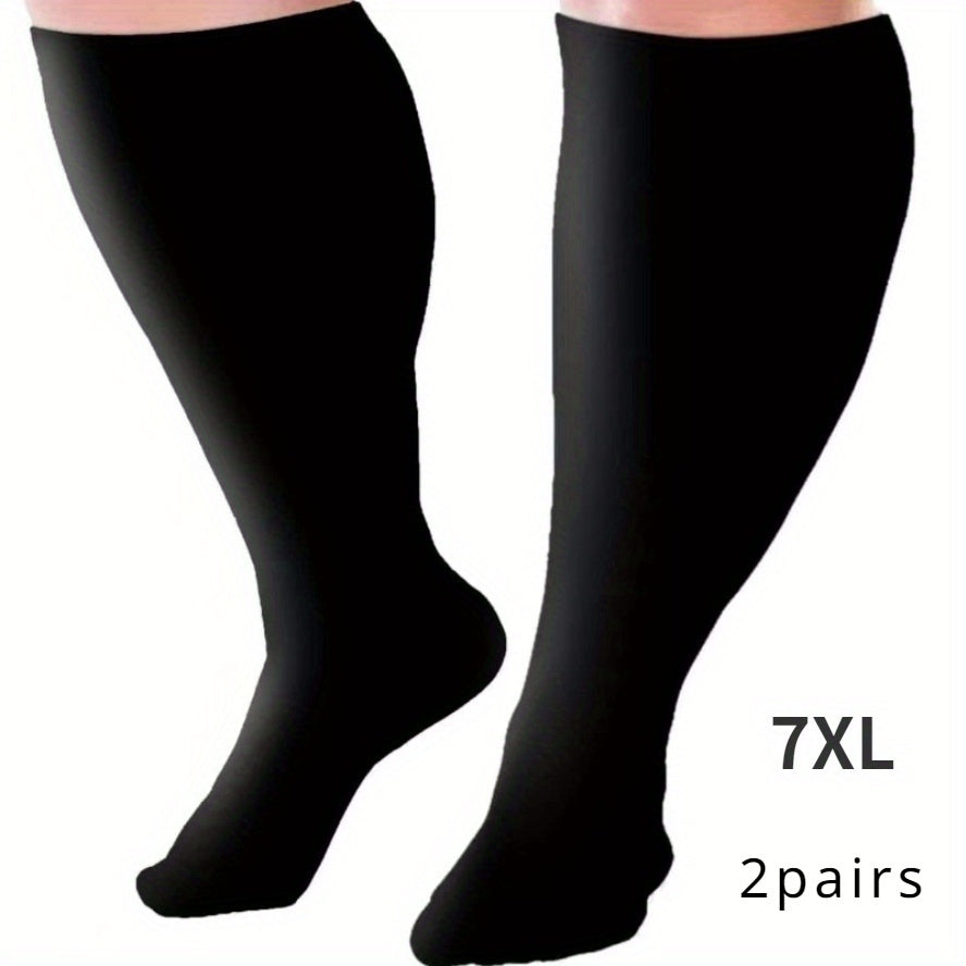Plus Size Compression Socks 2 Pairs High Elasticity Sports Fitness Oversized Socks for Men Women 2XL 3XL 4XL 5XL 6XL 7XL Running Athletic Support