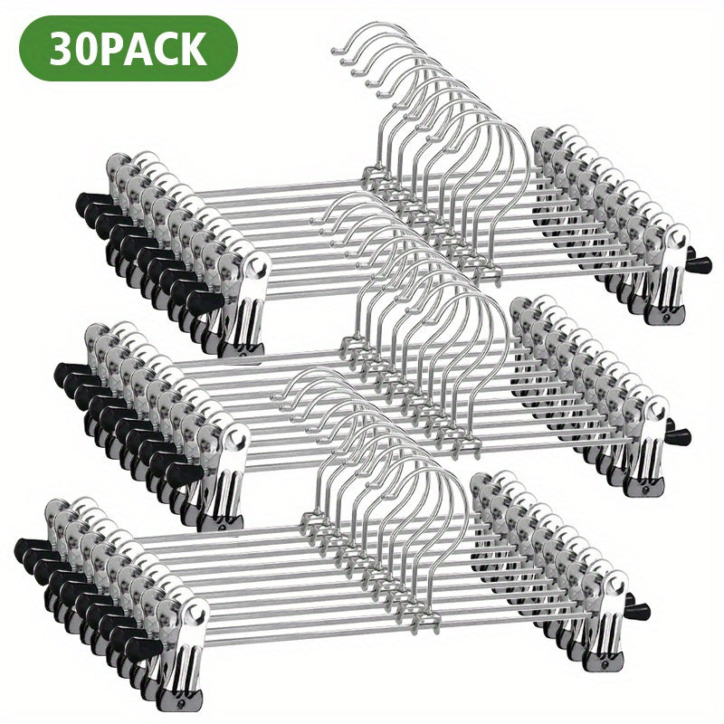 Pants Hangers with Clips 30-Pack ¨C Adjustable Metal Skirt Hangers with 360¡ã Rotatable Clips for Jeans, Trousers, Skirts, Dresses & Ties ¨C Stainless Steel Closet Organizer Hangers