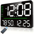 Digital Wall Clock 16 Inch LED with Remote Control ¨C Large Display Shows Time, Date, Day of Week & Indoor Temperature, Modern Decor for Bedroom, Living Room, Office, Gym & Garage (White)