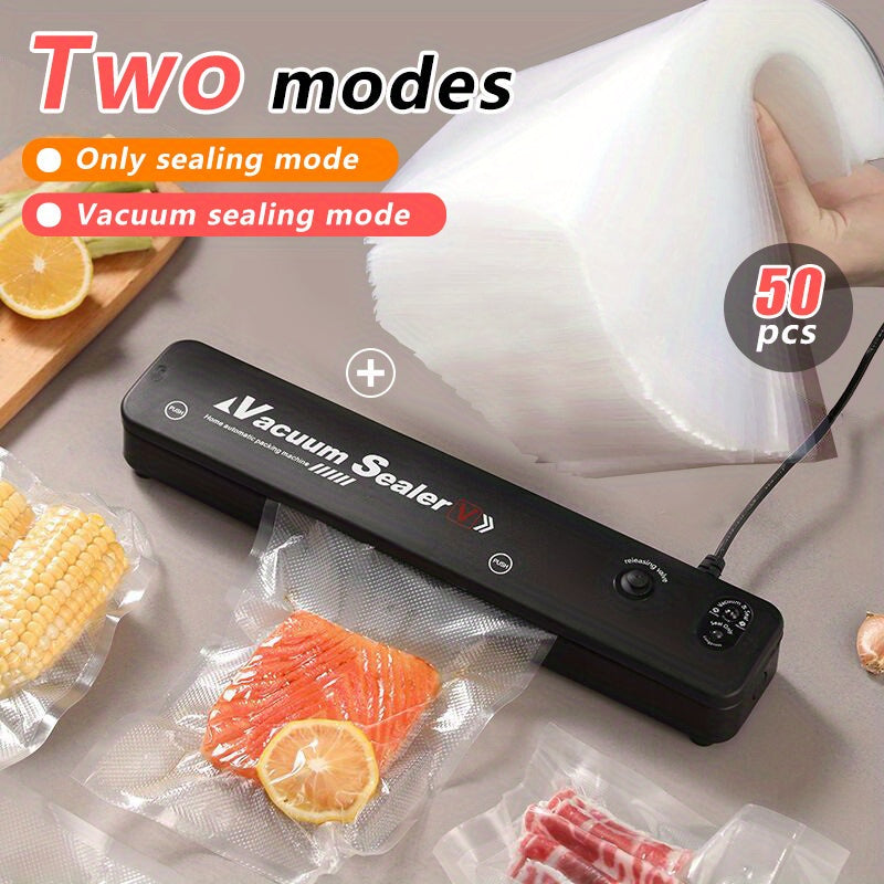Food Vacuum Sealer Machine 1850W, Automatic Vacuum Sealer with 50 Vacuum Bags ¡ª Compact Food Preservation Air Sealer for Fresh Food & Long-Term Storage | Black & White