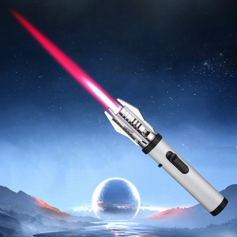 Windproof Turbo Torch Lighter 360 Degree Ignition Metal Jet Flame Lighter with Safety Lock Adjustable Flame for Camping BBQ Outdoor Cooking Butane Gas Not Included