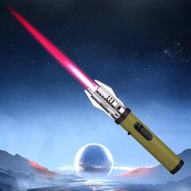 Windproof Turbo Torch Lighter 360 Degree Ignition Metal Jet Flame Lighter with Safety Lock Adjustable Flame for Camping BBQ Outdoor Cooking Butane Gas Not Included