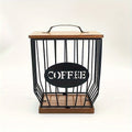 K-Cup Coffee Pod Holder Rack with Lid ¨C Large Capacity Black Metal Square Coffee Capsule Storage Organizer with Wooden Base, Modern Coffee Bar Countertop Decoration for Coffee Beans & Capsules ¨C Black