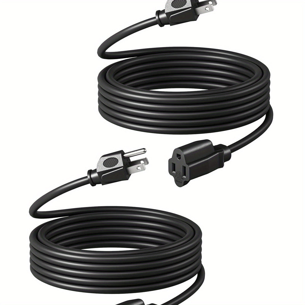 Extension Cord 2-Pack 20FT 3-Prong Indoor Outdoor 16/3 SJTW Flexible Tangle-Free All-Copper Wire 125V 13A 1625W NEMA 5-15 for Home Office Computer Appliances Christmas Lights Black
