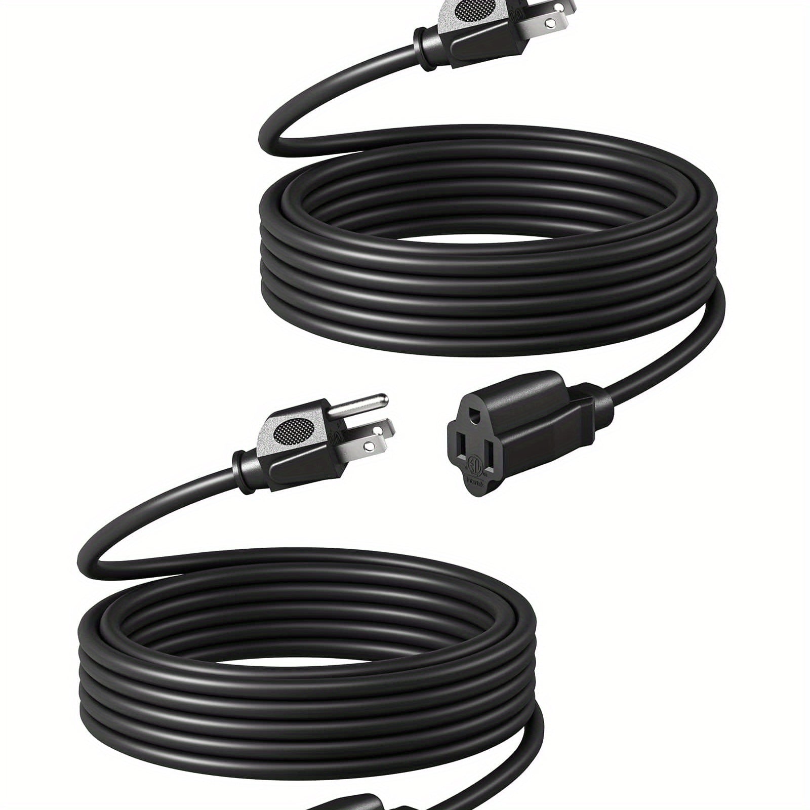 Extension Cord 2-Pack 20FT 3-Prong Indoor Outdoor 16/3 SJTW Flexible Tangle-Free All-Copper Wire 125V 13A 1625W NEMA 5-15 for Home Office Computer Appliances Christmas Lights Black