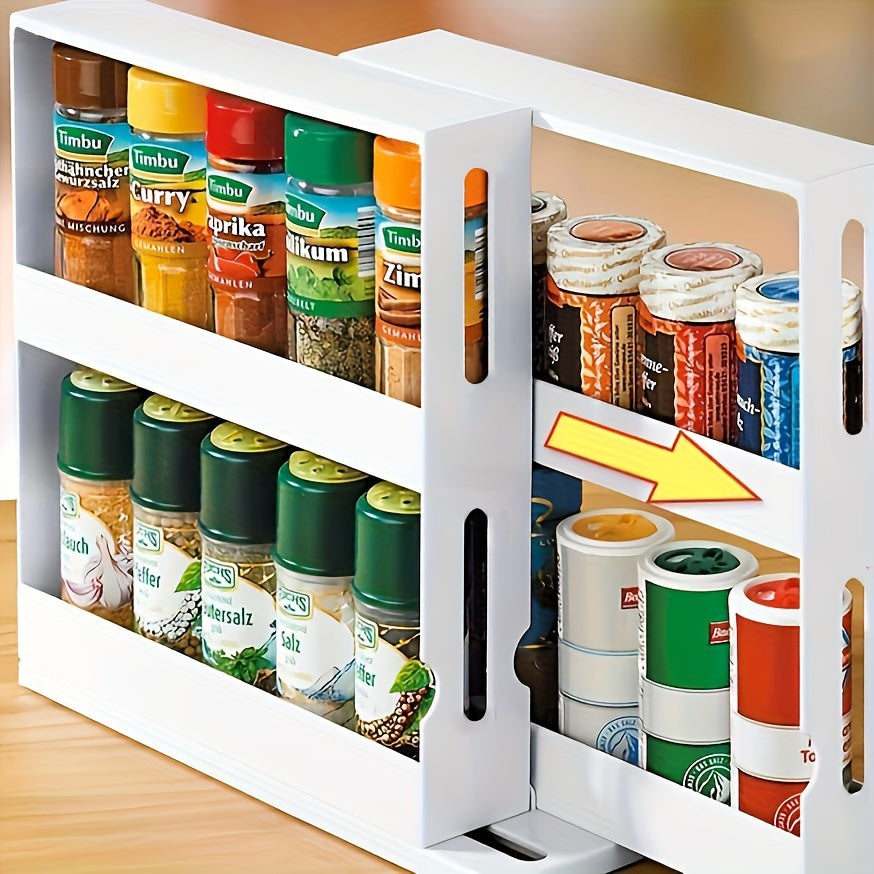 Rotating Spice Rack 2-Tier Turntable ¨C Large Capacity Pull-Out Kitchen Organizer for Countertop & Cabinet ¨C Multi-Functional 360¡ã Spinning Storage Rack for Spices, Condiments & Kitchen Essentials