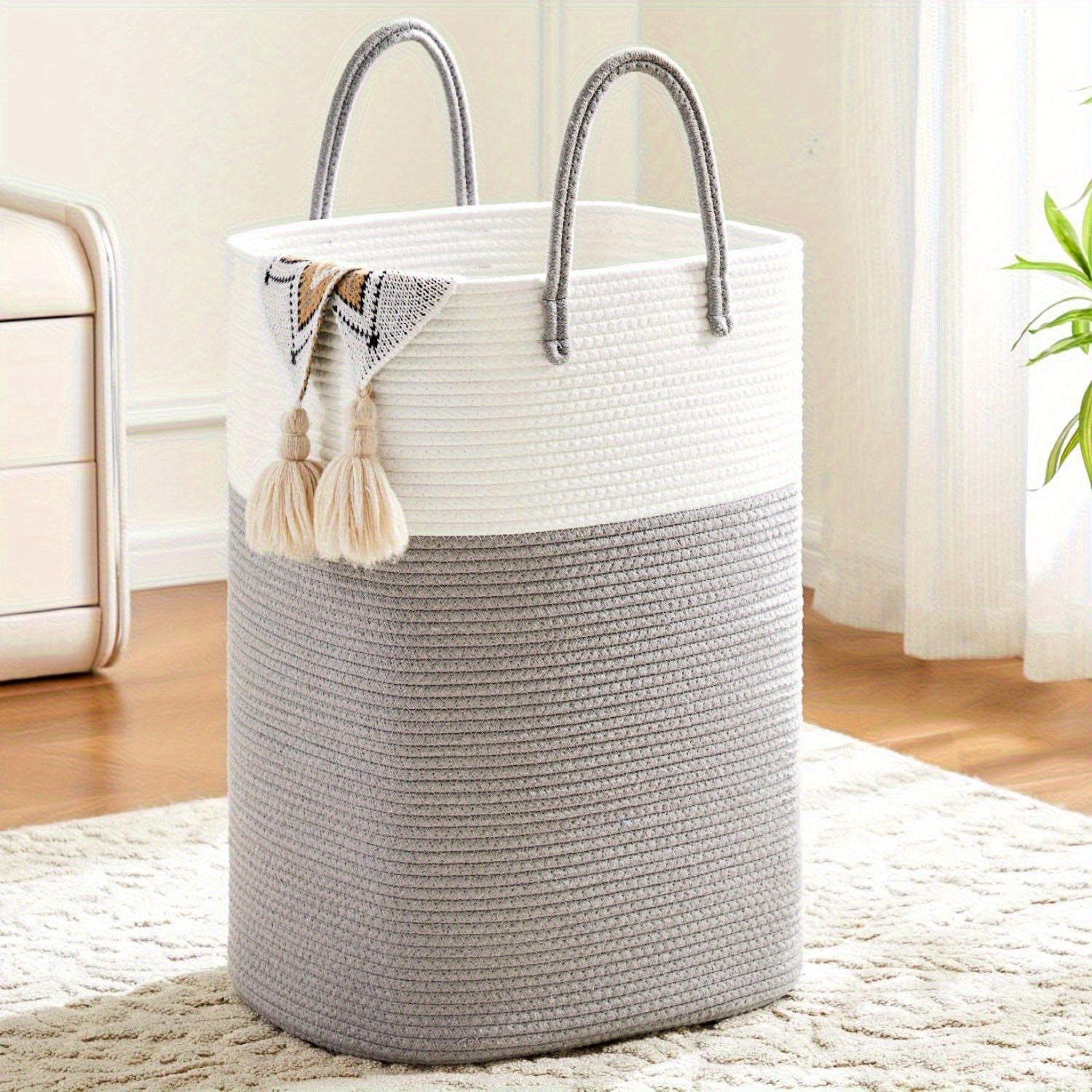 Woven Cotton Rope Laundry Basket Large Hamper with Handles for Bathroom Bedroom Living Room ¨C Jumbo Boho Storage Basket for Clothes Blankets Toys | 40L 60L 80L 100L
