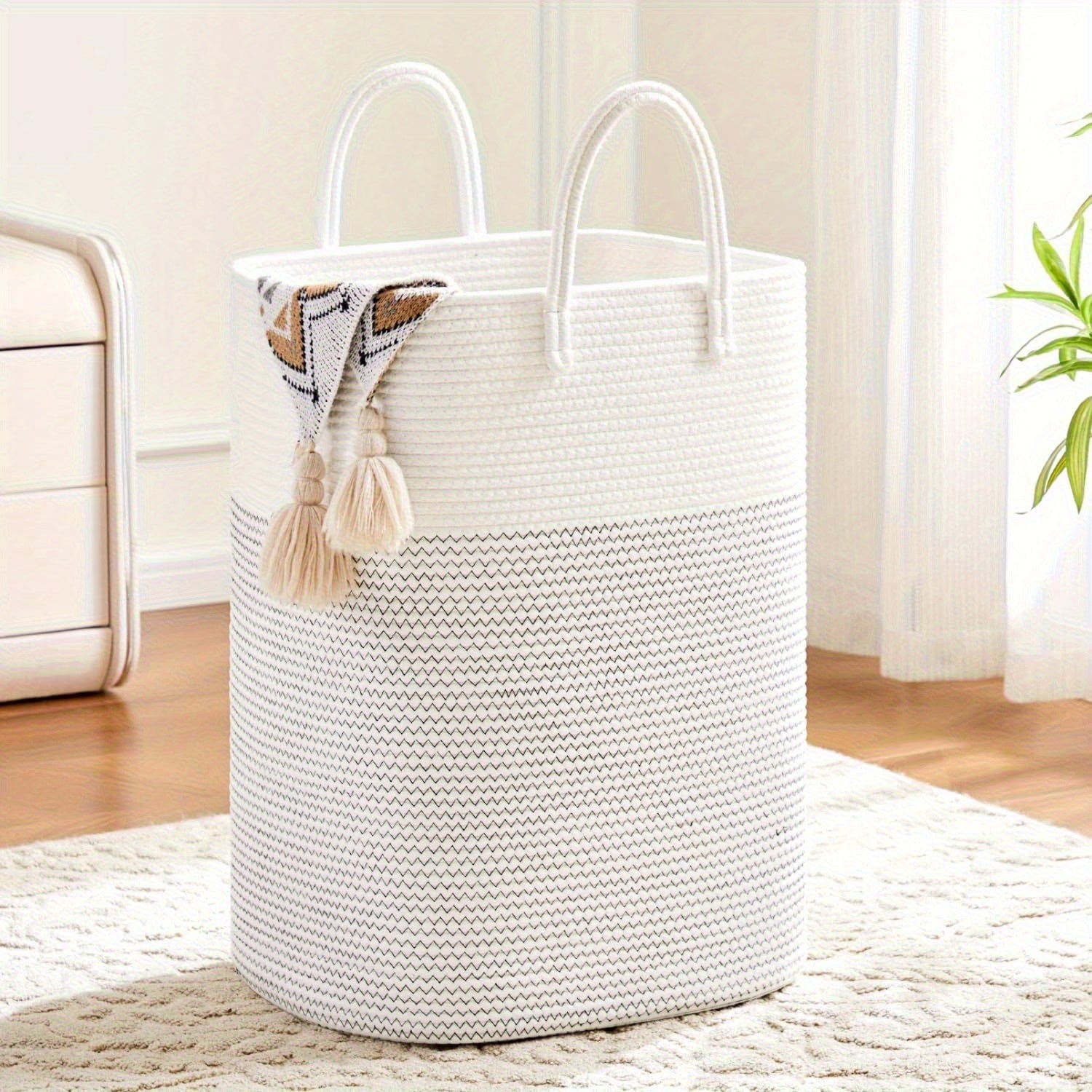 Woven Cotton Rope Laundry Basket Large Hamper with Handles for Bathroom Bedroom Living Room ¨C Jumbo Boho Storage Basket for Clothes Blankets Toys | 40L 60L 80L 100L