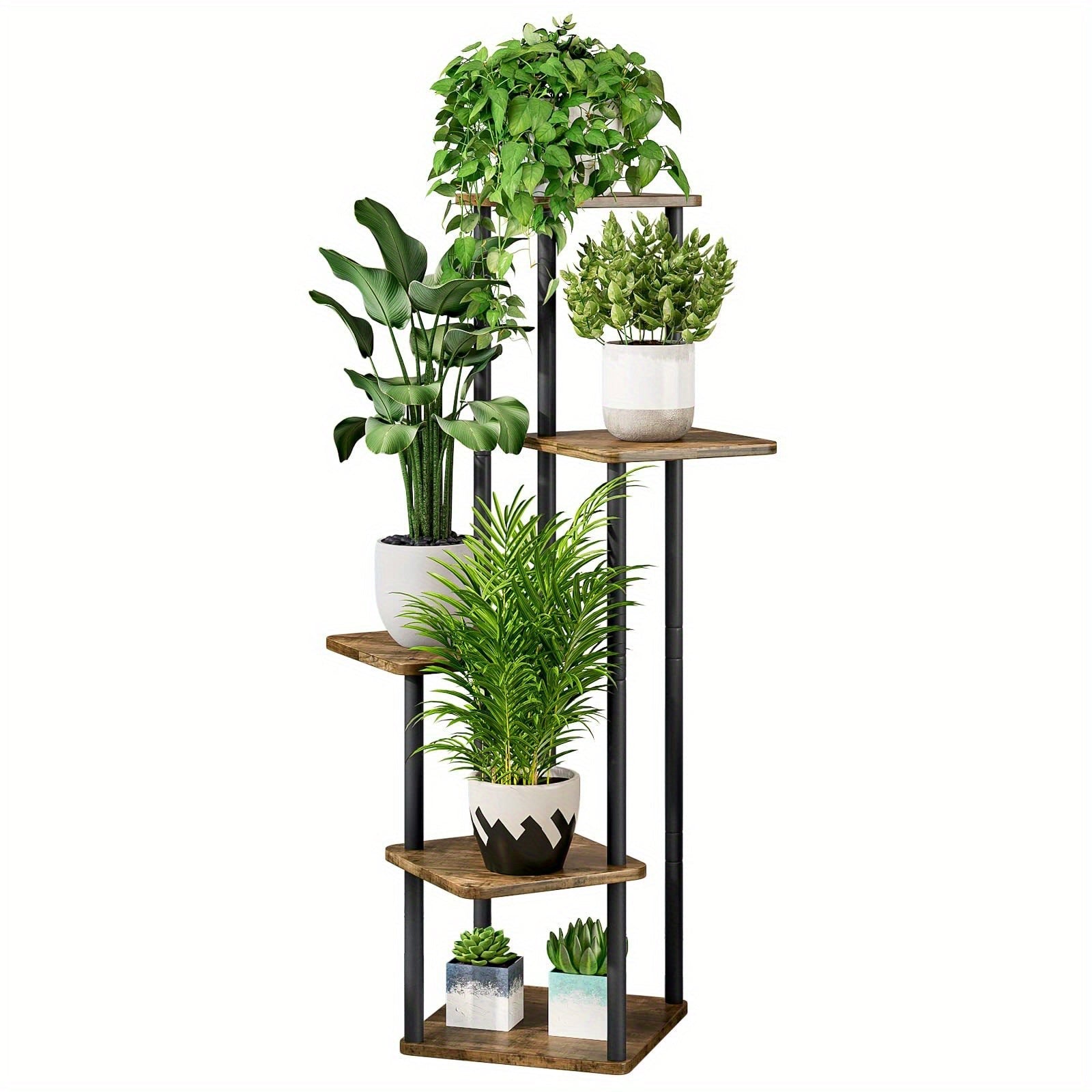Plant Stand Indoor Multi Tier Corner Metal Flower Stand Tall Plant Shelf for Living Room Bedroom Patio Garden Balcony 5 Tier 7 Tier 9 Tier Black White Black Oak Utility Rack