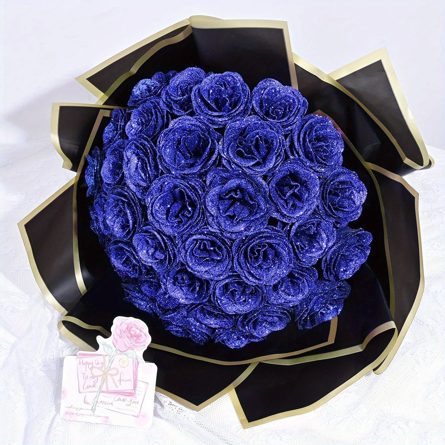 Glitter Roses Bouquet 24/36pcs - Everlasting Artificial Roses with Sparkling Glitter Petals for Valentine's Day, Wedding & Anniversary