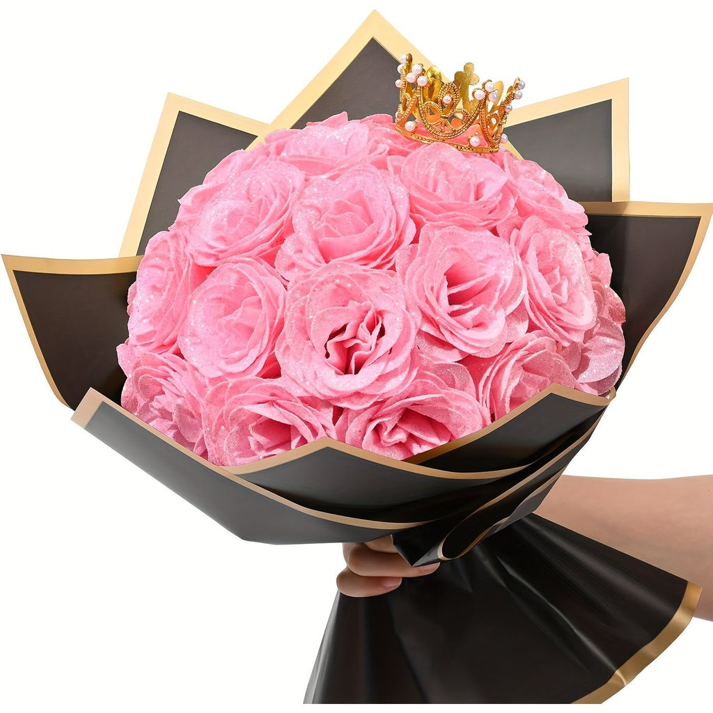 Glitter Roses Bouquet 24/36pcs - Everlasting Artificial Roses with Sparkling Glitter Petals for Valentine's Day, Wedding & Anniversary