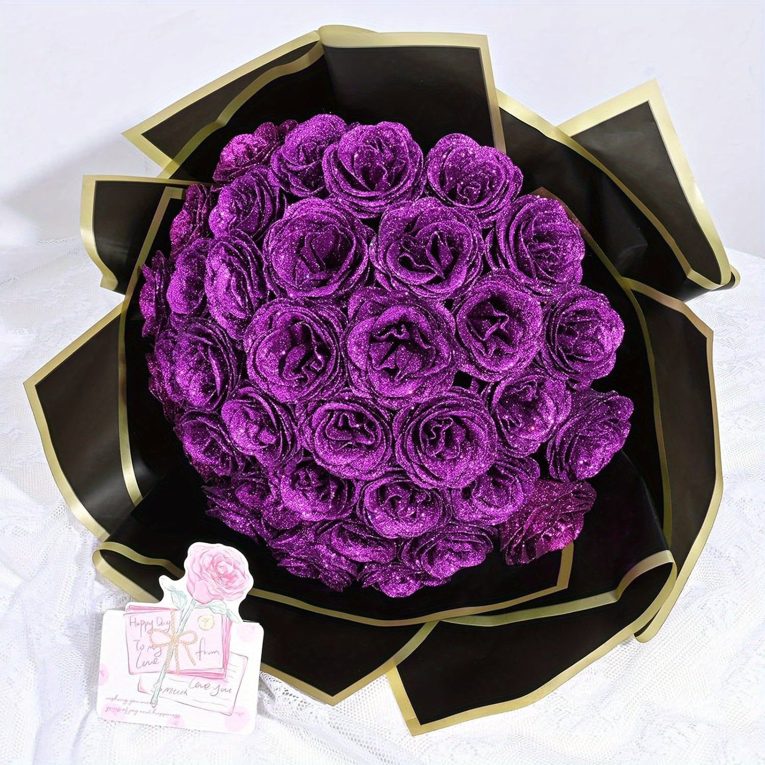 Glitter Roses Bouquet 24/36pcs - Everlasting Artificial Roses with Sparkling Glitter Petals for Valentine's Day, Wedding & Anniversary