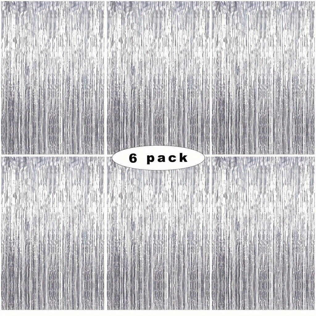 Tinsel Foil Backdrop 6 Packs Metallic Glitter Tassel Curtain ¨C Silver Laser Rain Streamer for Party Photo Booth Birthday Wedding Holiday Doorway Decoration
