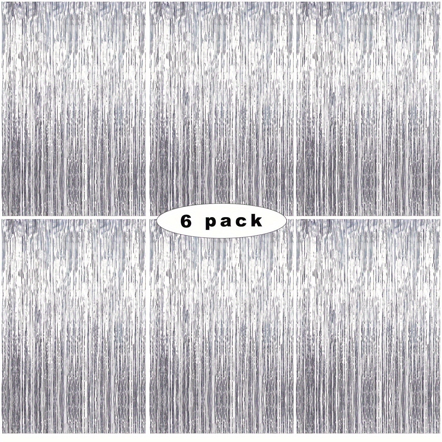 Tinsel Foil Backdrop 6 Packs Metallic Glitter Tassel Curtain ¨C Silver Laser Rain Streamer for Party Photo Booth Birthday Wedding Holiday Doorway Decoration