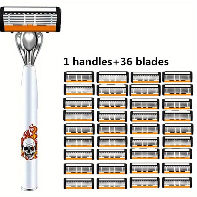 Men's Safety Razor with Replacement Blades - Anti-Slip Stainless Steel Handle Shaver for Beard & Sideburns, Classic Style Wet Shaving Razor, Multiple Blade Bundle Options
