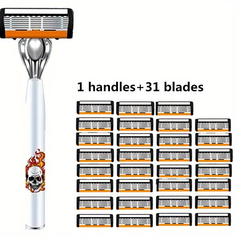 Men's Safety Razor with Replacement Blades - Anti-Slip Stainless Steel Handle Shaver for Beard & Sideburns, Classic Style Wet Shaving Razor, Multiple Blade Bundle Options