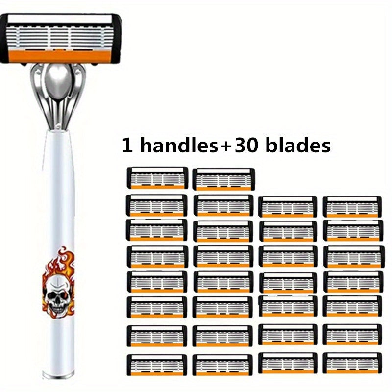 Men's Safety Razor with Replacement Blades - Anti-Slip Stainless Steel Handle Shaver for Beard & Sideburns, Classic Style Wet Shaving Razor, Multiple Blade Bundle Options