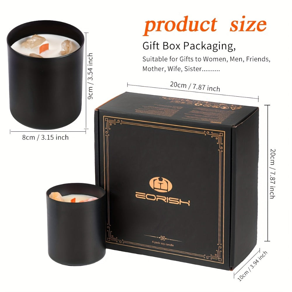 Scented Candle Gift Set 4 Candles 44oz with Crystal Stone Accents and 4 Heat-Resistant Coasters 70Hr Burn Lavender Jasmine Vanilla Amber Tuberose for Women Men Birthday Christmas Mothers Day Spa Gift