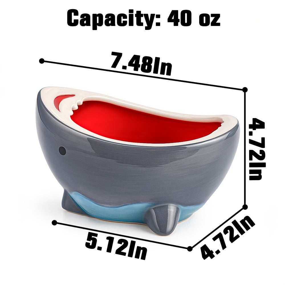 Shark Ramen Bowl 40oz ¨C Large Handmade Ceramic Serving Bowl for Soup, Snacks, Candy & Fruit, Cute Decorative Key Bowl for Entryway, Unique Funny Shark Gift for Home Kitchen