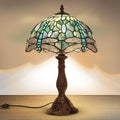 Stained Glass Table Lamp Dragonfly Design - Tiffany Style Bedside Lamp with Colorful Art Glass Shade, 18-Inch LED Night Light for Bedroom Nightstand Living Room Reading Desk Home Decor