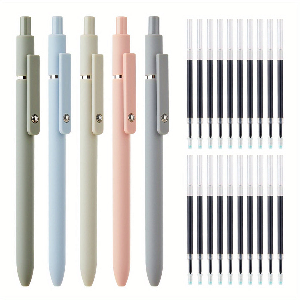 Gel Pen Set 25-Pack ¨C 5 Multicolor Pens + 20 Black Refills 0.5mm Fine Point Quick-Drying Smooth Writing No Feather Ink for Office School Journaling Gifting Vintage Morandi Gradient