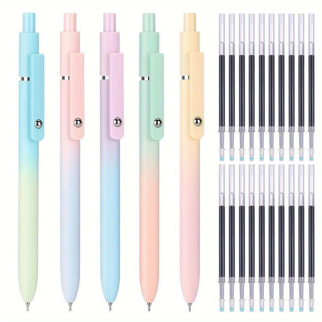 Gel Pen Set 25-Pack ¨C 5 Multicolor Pens + 20 Black Refills 0.5mm Fine Point Quick-Drying Smooth Writing No Feather Ink for Office School Journaling Gifting Vintage Morandi Gradient