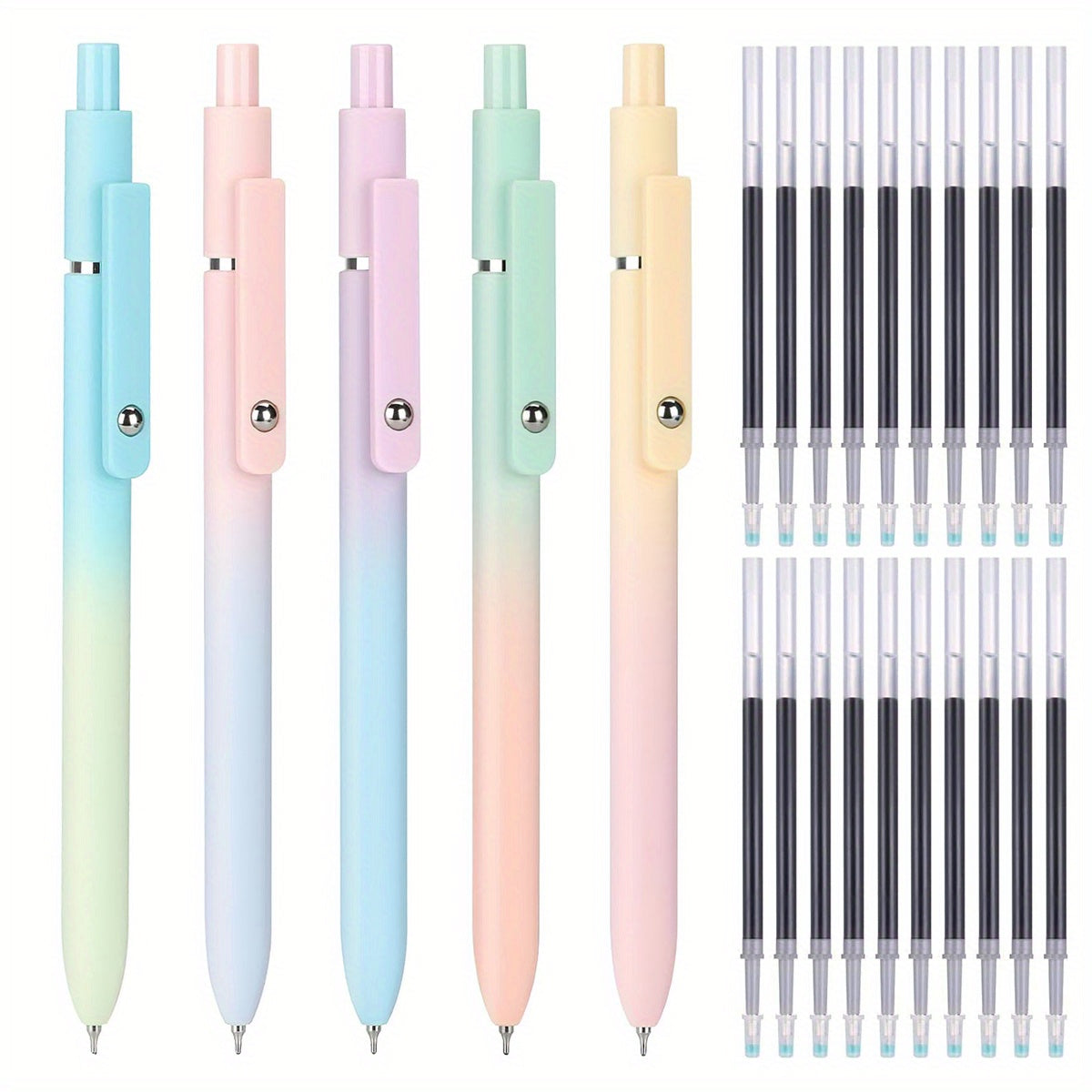Gel Pen Set 25-Pack ¨C 5 Multicolor Pens + 20 Black Refills 0.5mm Fine Point Quick-Drying Smooth Writing No Feather Ink for Office School Journaling Gifting Vintage Morandi Gradient
