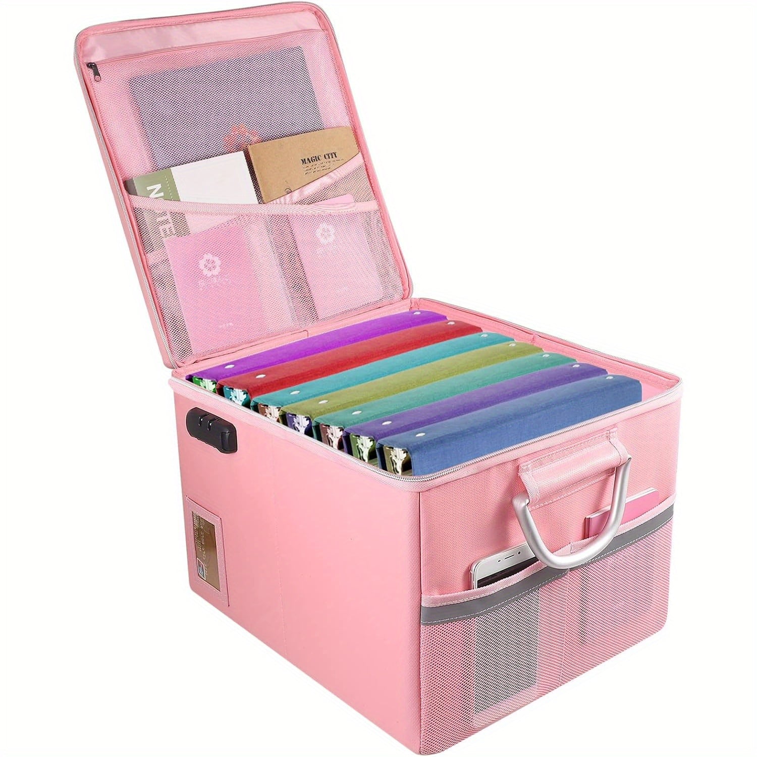 Fireproof File Box with Combination Lock - Collapsible Fireproof Document Organizer Filing Cabinet with Handle for Letter Legal Size Folders Certificates Home Office