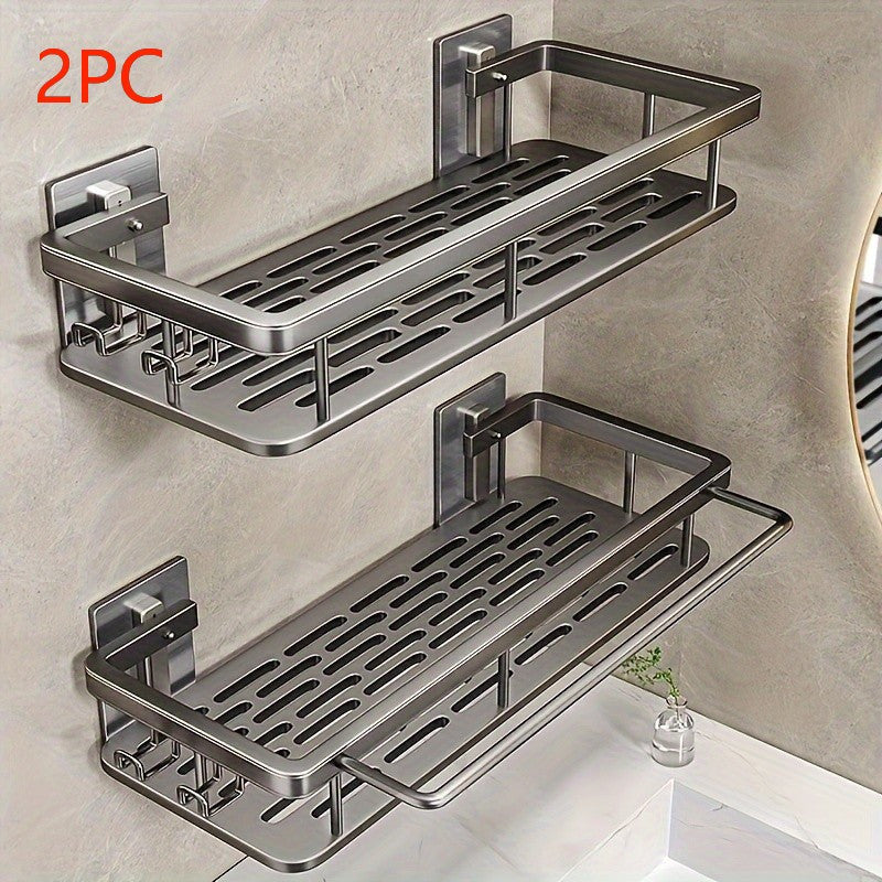 Shower Caddy Basket 2 Pack 2-Tier Wall Mount - Rust Resistant Bathroom Shelf Organizer for Shampoo Soap Towel No Drilling Adhesive Shower Rack | Dark Grey Black | Bathroom Kitchen Storage