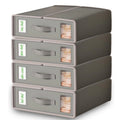 Bed Sheet Storage Organizer Boxes 4-Pack Foldable Fabric Bins with Clear Window & Label, Closet Bedding Storage Box for Sheets Duvet Covers Blankets Pillowcases, Oxford or Non-Woven, Grey Beige