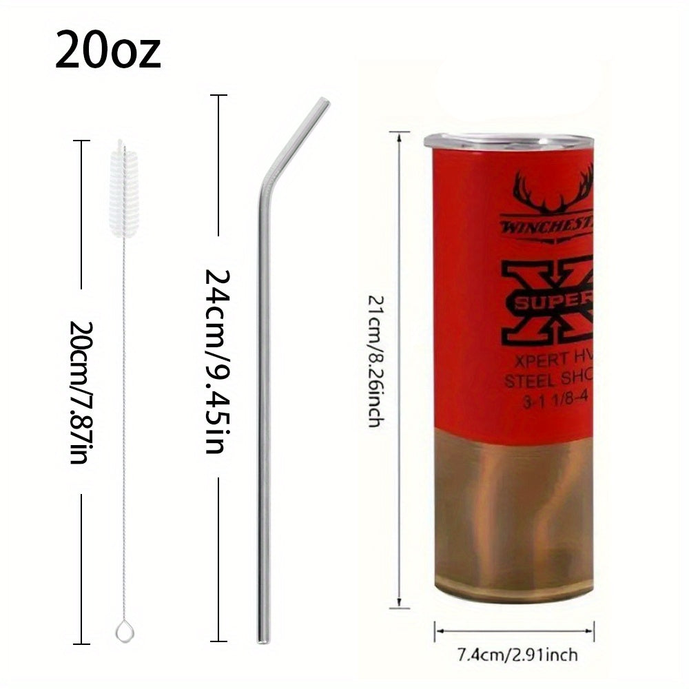 Hunting Tumbler 20oz Antler Bullet Graphic Stainless Steel Insulated Cup with Lid & Straw Travel Coffee Mug Hot Cold Drinks Gift for Men Birthday Father's Day