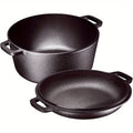 Cast Iron Dutch Oven 5 Quart Pre-Seasoned with Skillet Lid | 2-in-1 Non-Stick Crock Pot with Handles for Braising, Roasting & Casserole ¨C All-in-One Cookware, Black