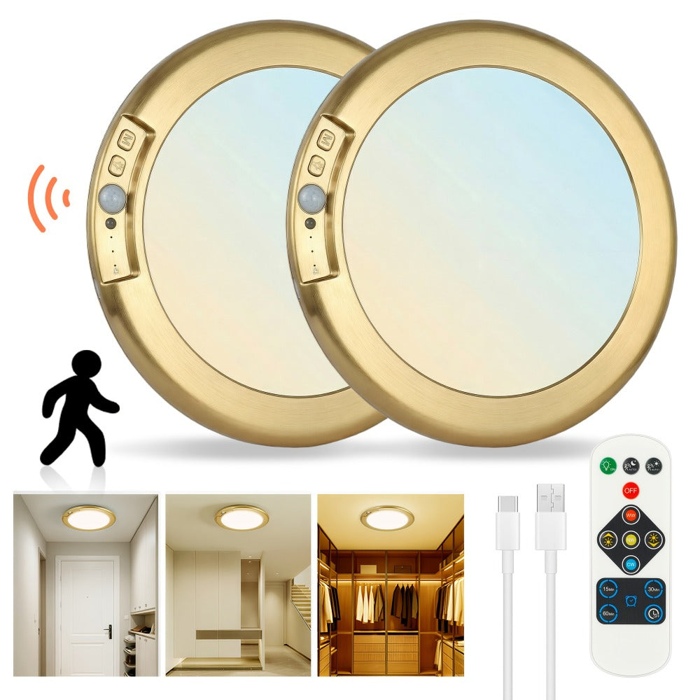 Rechargeable LED Ceiling Light with Motion Sensor ¨C Remote Control Dimmable, 3 Color Temps 3000K/4500K/6500K, 10 Brightness Levels, Battery Operated Closet Light for Bathroom Hallway Pantry Porch