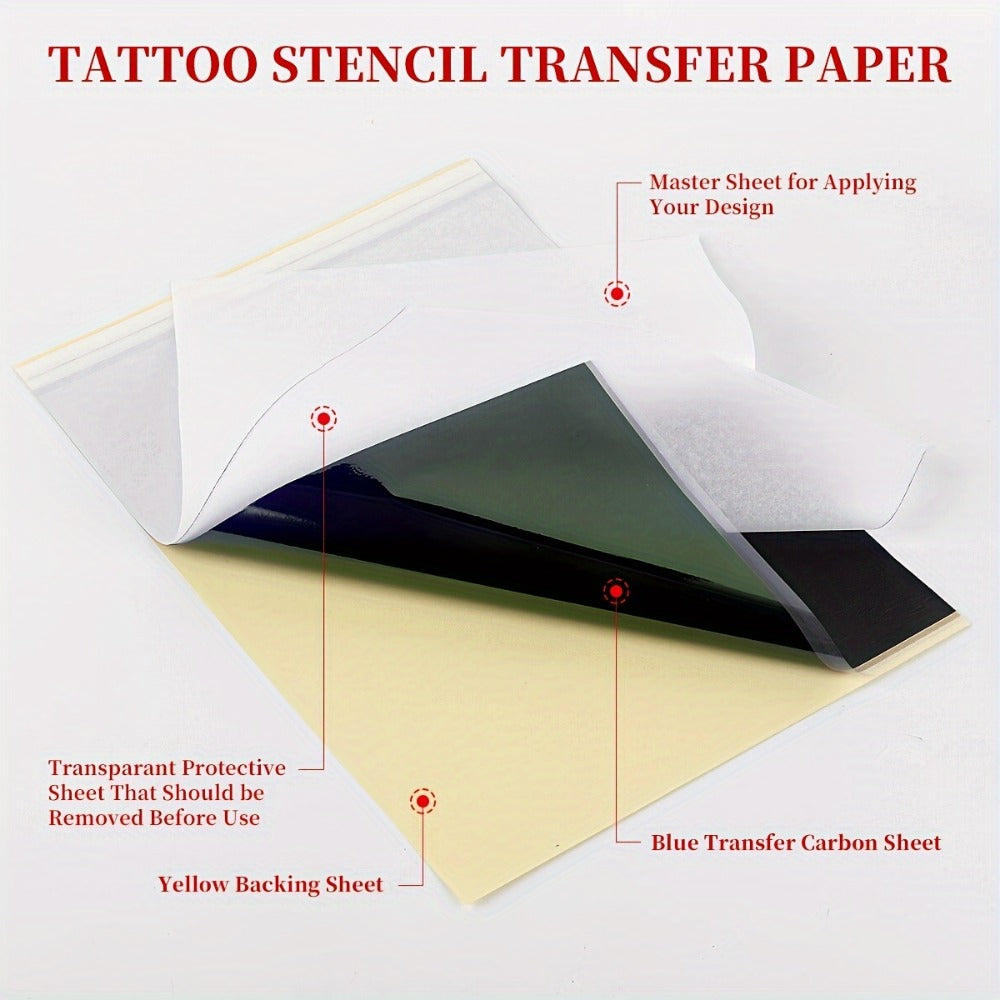 Tattoo Stencil Transfer Kit ¨C 2x Transfer Gel, 10x A4 Blank Thermal Stencil Paper & 1x Pre-Drawn Pattern Sheet ¨C Complete Tattoo Transfer Solution for Artists & Beginners