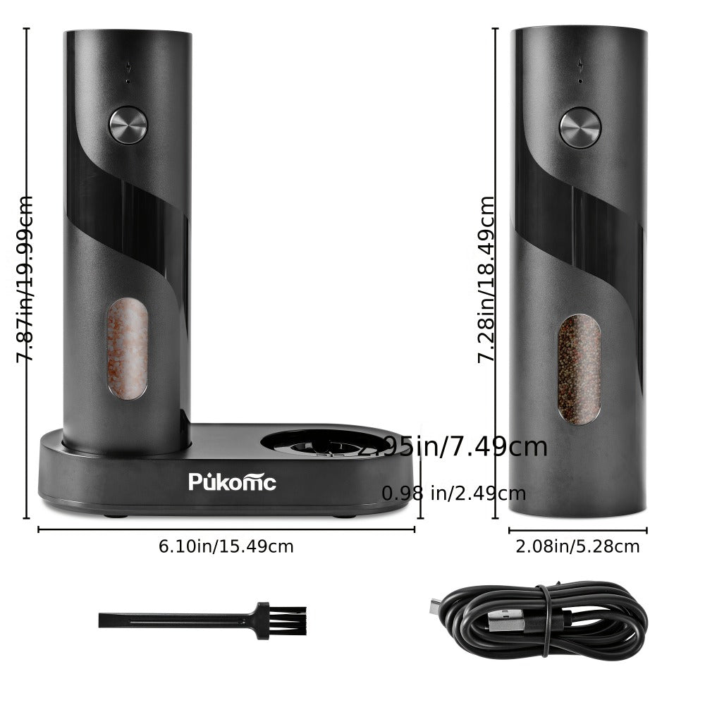 Electric Pepper Grinder Set USB-C Rechargeable with LED Light Ceramic Core Adjustable Coarseness One-Hand Automatic Salt Pepper Mill Kitchen Gift for Home Cooking Camping BBQ