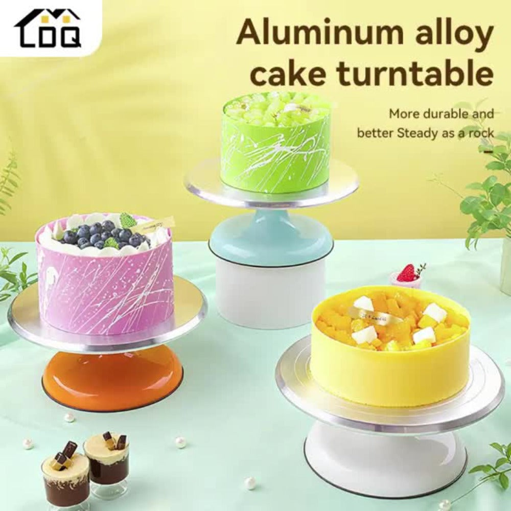 Cake Turntable Stand 10 Inch Aluminum 360 Degree Smooth Rotation with Frosting Spatula - Heavy Duty Rotating Cake Decorating Stand for Baking Birthday Wedding Holiday Desserts, Non-Slip Base Baking Supplies